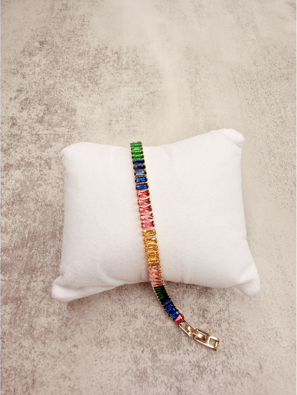 candy+clover Rainbow Baguette Crystal Gold Tone Tennis Bracelet